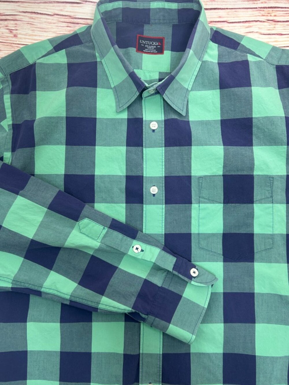 Untuckit Mens Slim Fit Green Check Shirt Size XXL